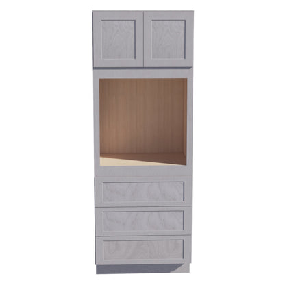 HLG-OC3390: Light Gray Shaker 33"W x 90"H x 24"D 2 Doors & 3 Drawers Tall Oven Shelf Cabinets