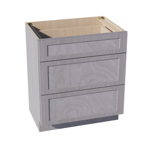 HLG-VDB3021: Light Gray Shaker 30"W x 34-1/2"H x 21"D  3 Drawers Vanity Base Cabinets