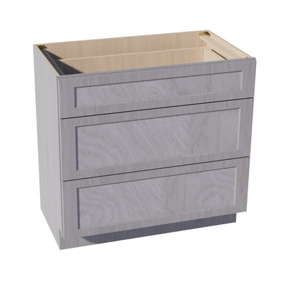 HLG-VDB3621: Light Gray Shaker 36"W x 34-1/2"H x 21"D  3 Drawers Vanity Base Cabinets