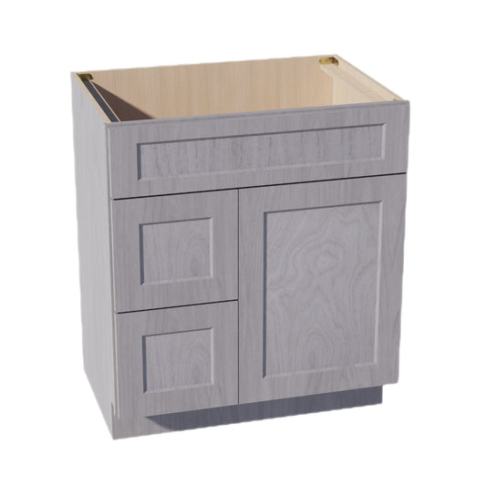 HLG-VSD3021L: Light Gray Shaker 30"W x 34-1/2"H x 21"D 1 Door & 2 Left Drawers Offset Vanity Sink Base Cabinets