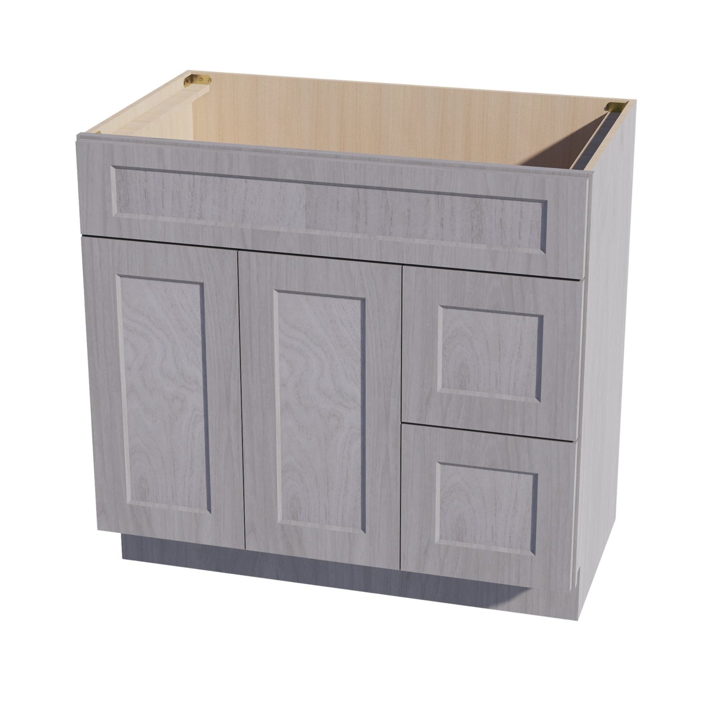 HLG-VSD3621R: Light Gray Shaker 36"W x 34-1/2"H x 21"D 2 Doors & 2 Right Drawers Offset Vanity Sink Base Cabinets