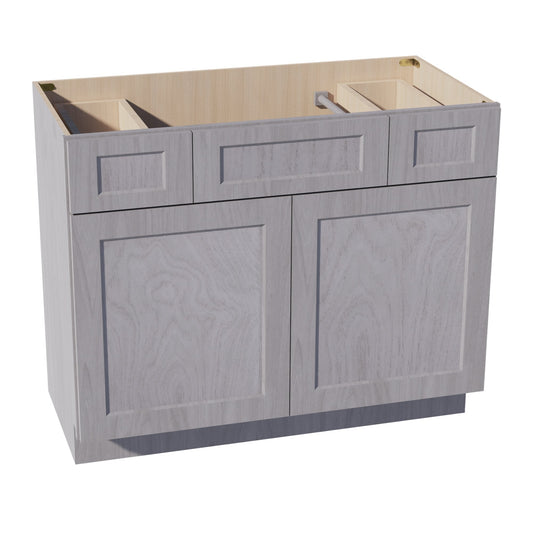 HLG-VSD4221: Light Gray Shaker  42"W x 34-1/2"H x 21"D 2 Doors, 2 Drawers & 1 False Drawer Centered Vanity Sink Base Cabinets