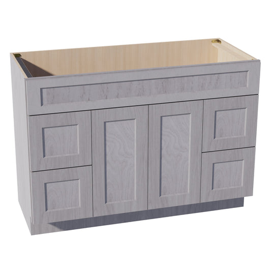 HLG-VSD4821: Light Gray Shaker 48"W x 34-1/2"H x 21"D 2 Doors, 4 Drawers & 1 False Drawer Centered Vanity Sink Base Cabinets