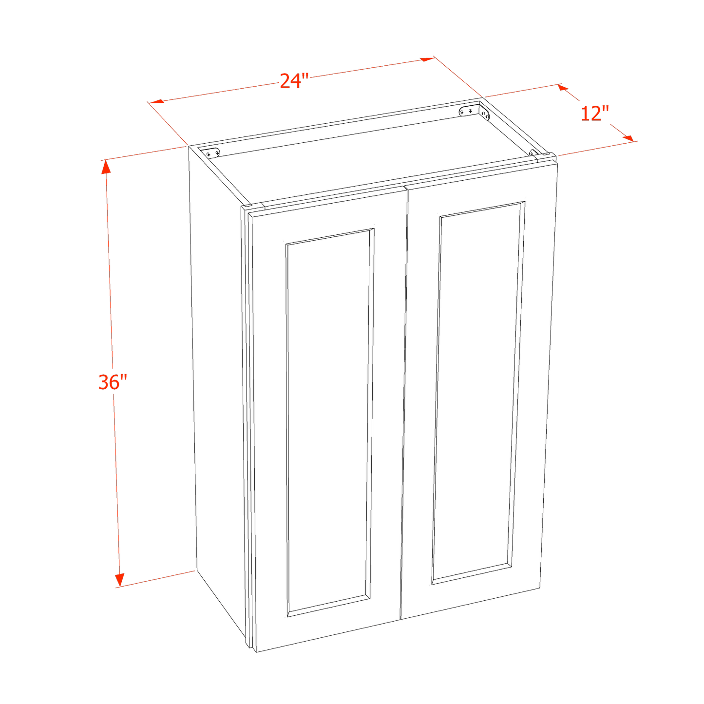 HLG-W2436: Light Gray Shaker 24"W x 36"H 2 Doors & 2 Shelves Standard Wall Cabinet