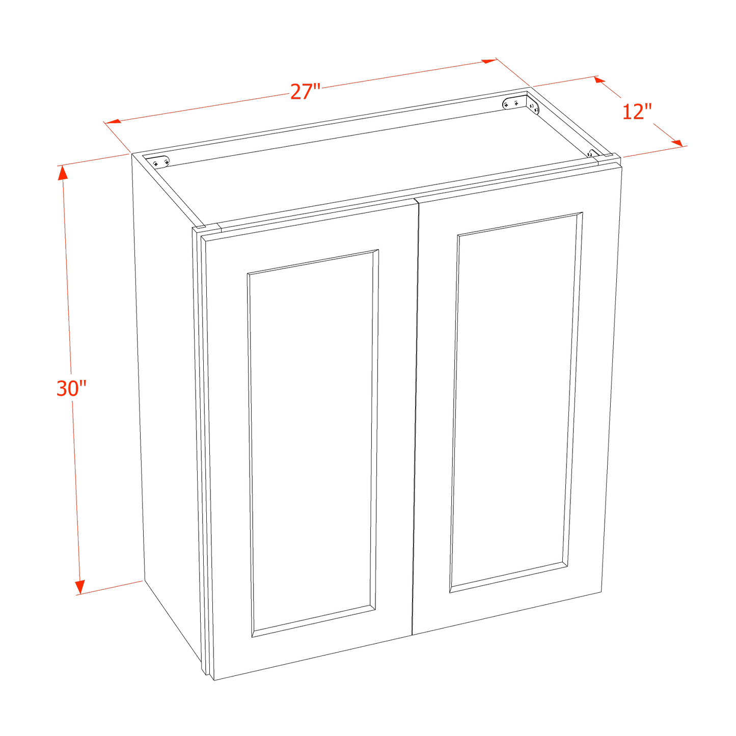 HLG-W2730: Light Gray Shaker 27"W x 30"H 2 Doors & 2 Shelves Standard Wall Cabinet