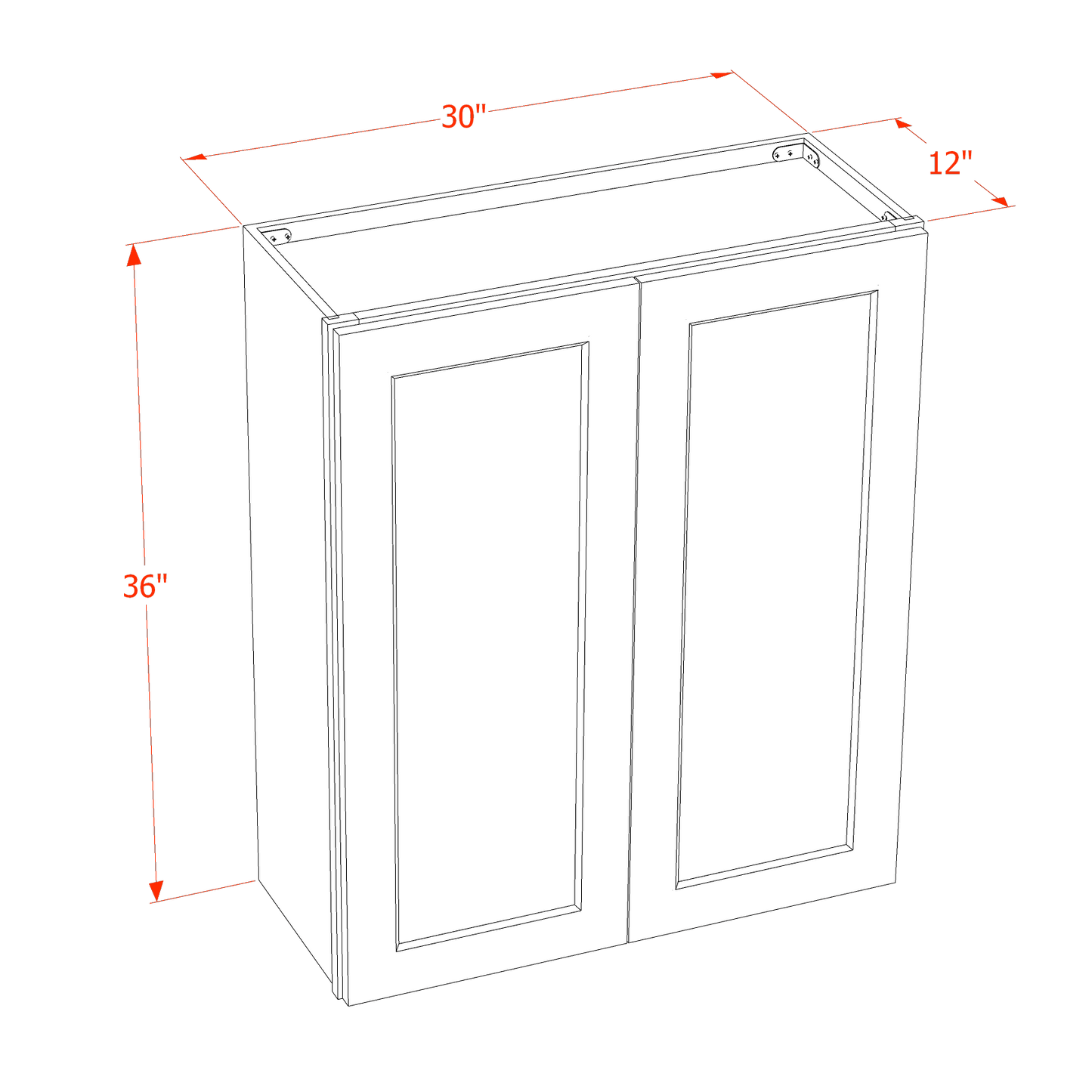 HLG-W3036: Light Gray Shaker 30"W x 36"H 2 Doors & 2 Shelves Standard Wall Cabinet