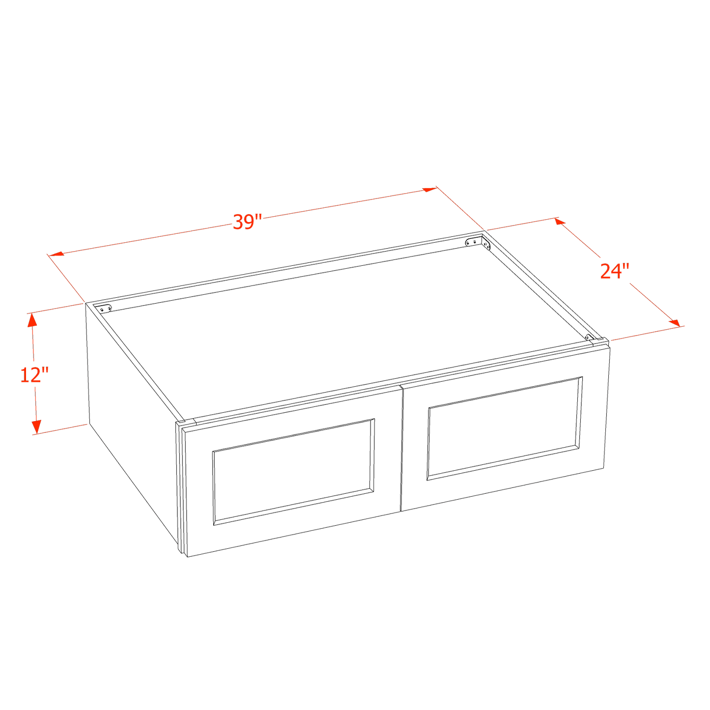 HLG-W391224: Light Gray Shaker 39"W x 12"H x 24"D 2 Doors Standard Bridge Wall Cabinet