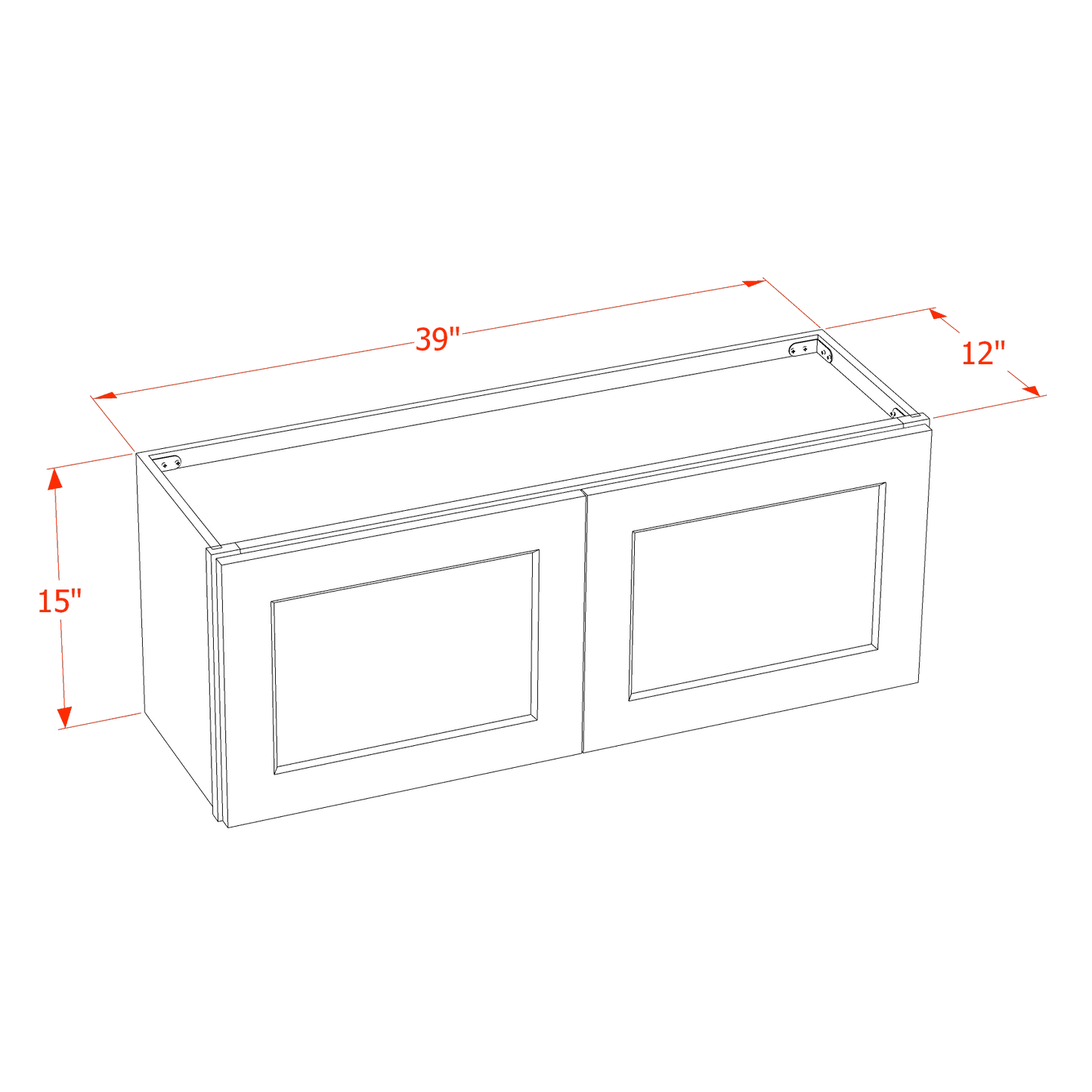 HLG-W3915: Light Gray Shaker 39"W x 15"H 2 Doors Standard Wall Bridge Cabinet