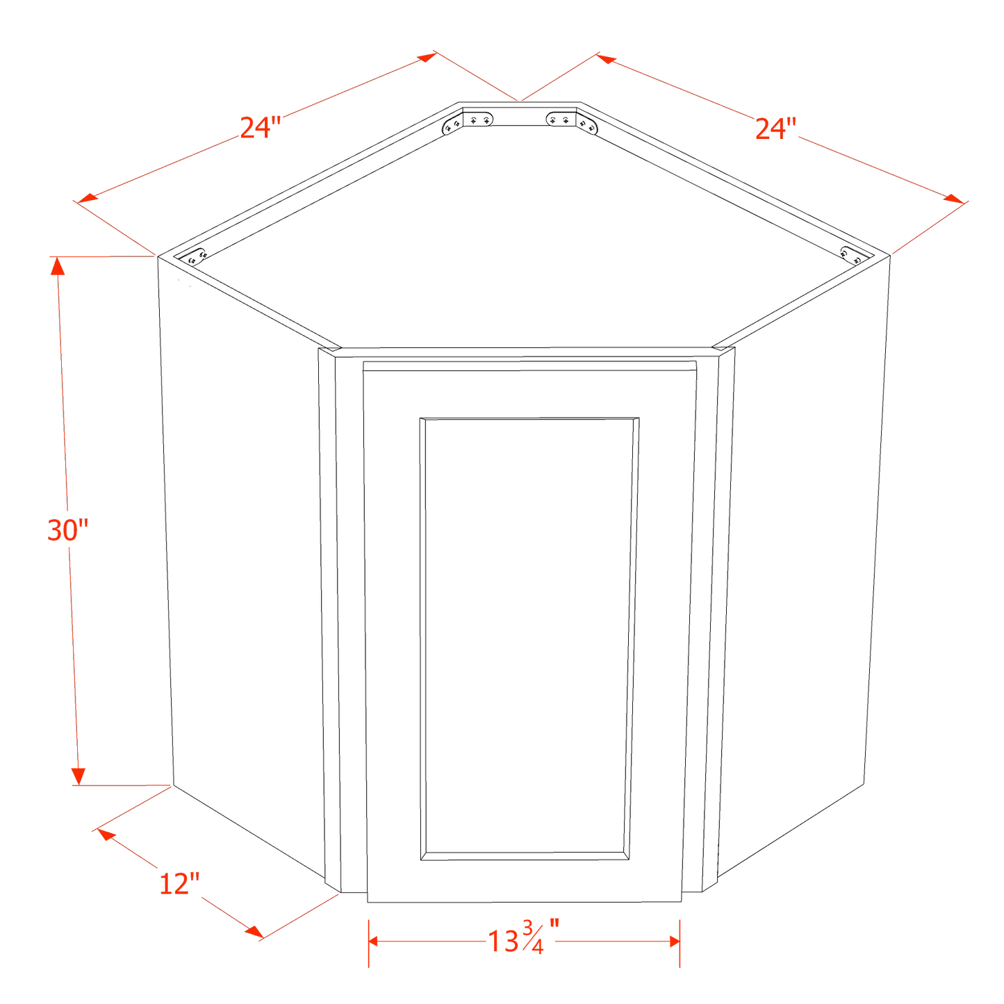 HLG-WDC2430: Light Gray Shaker 24"W x 30"H 1 Door & 2 Shelves Diagonal Wall Corner Cabinet