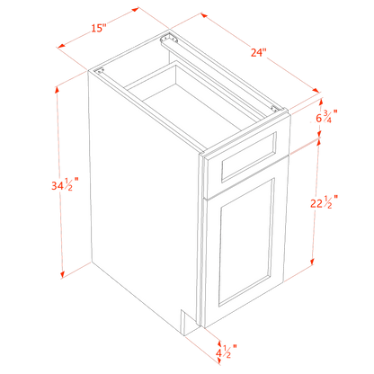 HT-B15: Timber Wood Shaker 15" 1 Drawer 1 Door Standard Base Cabinet