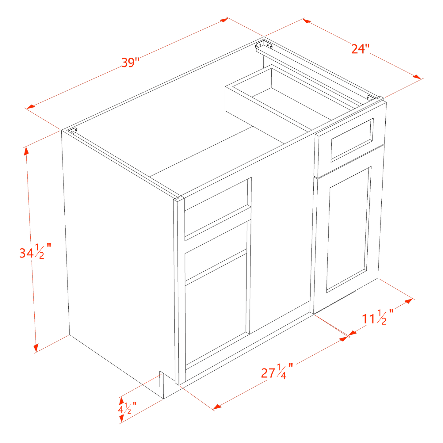 HT-BBC39/42: Timber Wood Shaker 39" 1 Door - 1 Drawer Blind Corner Base Cabinet