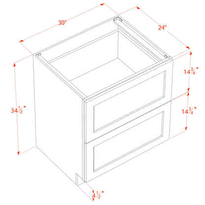 HT-DB30-2: Timber Wood Shaker 30" 2 Drawers Base Cabinet