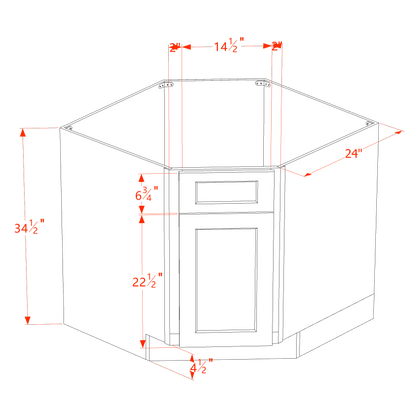 HT-DSB36: Timber Wood Shaker 39" 1 Door 1 False Drawer Corner Sink Base Cabinets