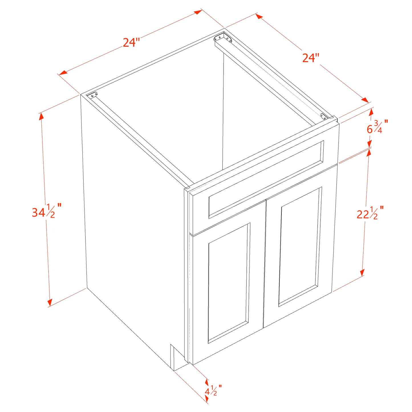 HT-SB24: Timber Wood Shaker 24" 2 Doors 1 False Drawer Sink Base Cabinet