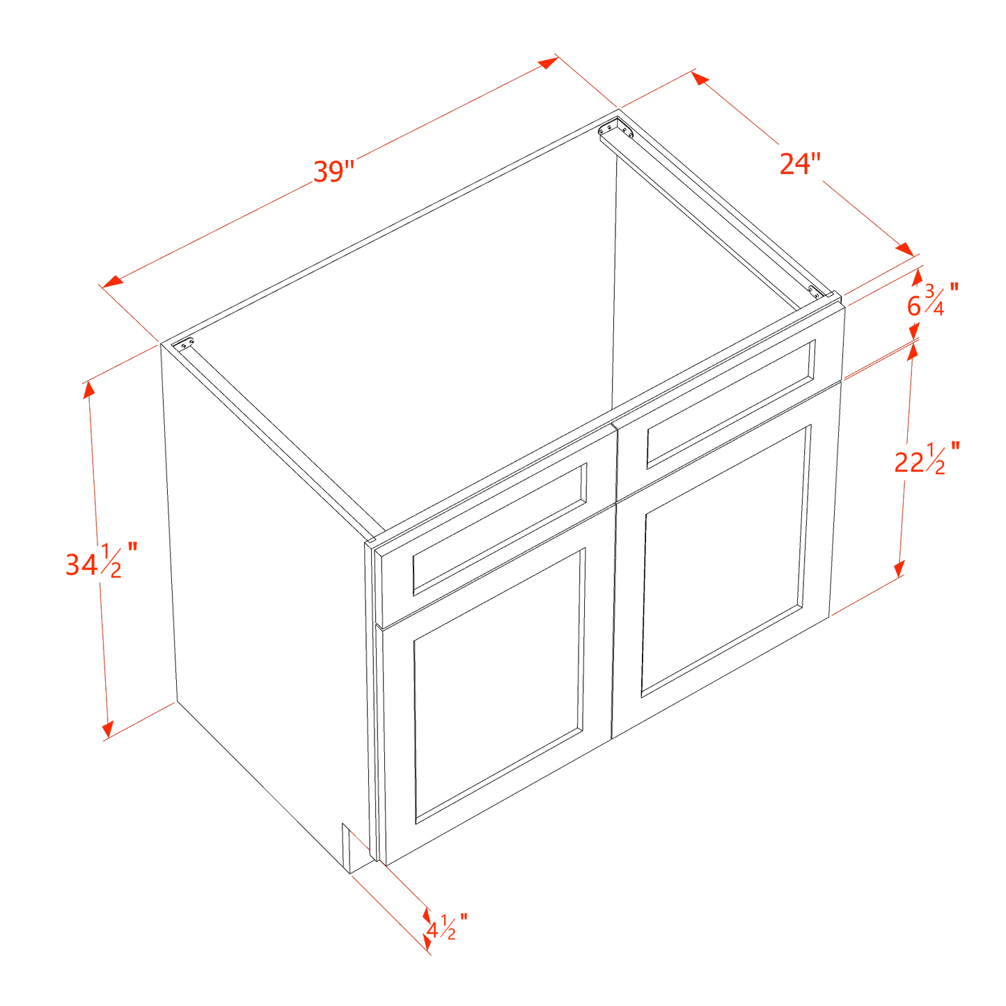 HT-SB39: Timber Wood Shaker 39" 2 Doors 2 False Drawers Sink Base Cabinet