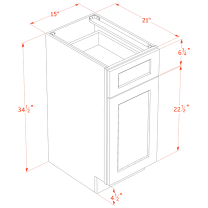 HT-VB1521: Timber Wood Shaker 15"W x 34-1/2"H x 21"D 1 Door & 1 Drawer Single Door Vanity Base Cabinets