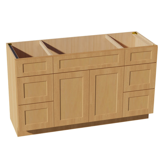 HT-VSD60SINGLE: Timber Wood Shaker 60"W x 34-1/2"H x 21"D 2 Doors, 6 Drawers & 1 False Drawer Single Sink Vanity Base Combo Cabinets