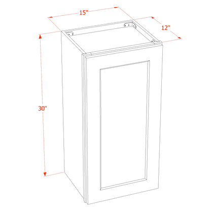 HT-W1530: Timber Wood Shaker 15"W x 30"H 1 Door & 2 Shelves Standard Wall Cabinet