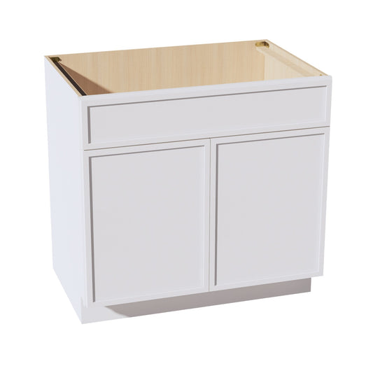 SF-SB36: Frost White Slim Shaker 36" 2 Doors 1 False Drawer Sink Base Cabinet